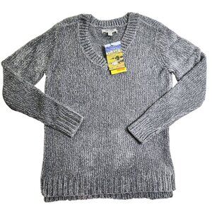 Orvis Womens Grey V-Neck Sweater S 100% Polyester Made In China